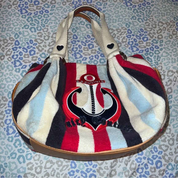 Vintage Striped Juicy Couture Purse Handbag Satchel Bag Nautical Terry Cloth Y2K - Picture 1 of 10